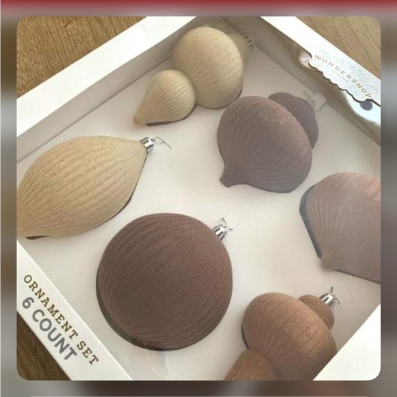 Brown/ Flocked Finial Christmas Tree Ornament Set 6pc - Wondershop. BROWN - Picture 3 of 10